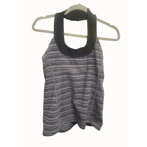 Lululemon Womens Striped Racerback Tank Top Built-In Bra Gray‎ Black   Sz 8
